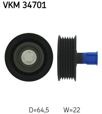 Original SKF Deflection / guide pulley, v-ribbed belt VKM 34701 for FIAT PANDA