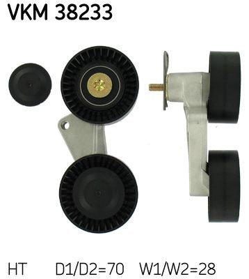SKF with fastening material Ø: 70 / 70mm, Width: 28mm Tensioner pulley, v-ribbed belt VKM 38233 buy