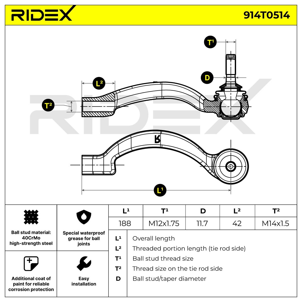 OEM-quality RIDEX 914T0514 Track rod end