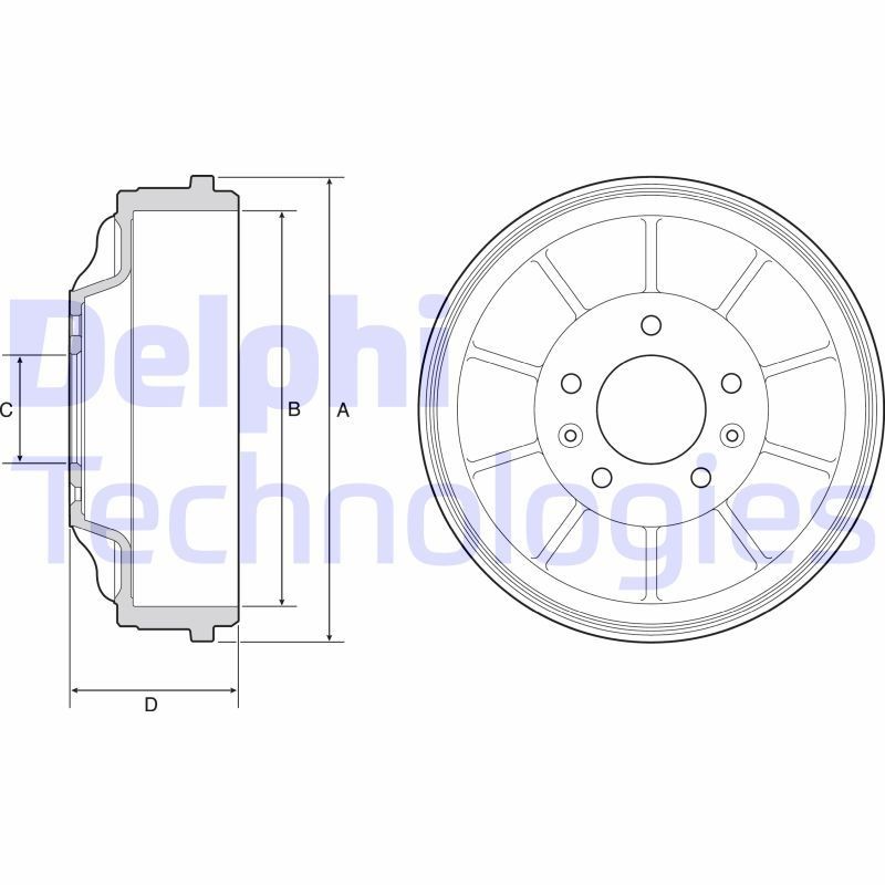 DELPHI BF562 Brake Drum without ABS sensor ring, without wheel bearing, 298mm