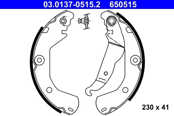 650515 ATE 230 x 41 mm, with lever Width: 41mm Brake Shoes 03.0137-0515.2 buy