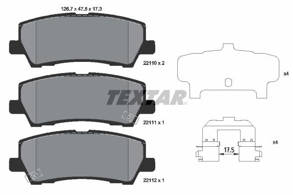 2211001 Set of brake pads 2211001 TEXTAR incl. wear warning contact, with accessories