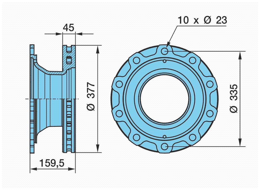 BPW Rear Axle, 377x45mm, 10x335, internally vented Ø: 377mm, Num. of holes: 10, Brake Disc Thickness: 45mm Brake rotor 03.088.34.04.7 buy