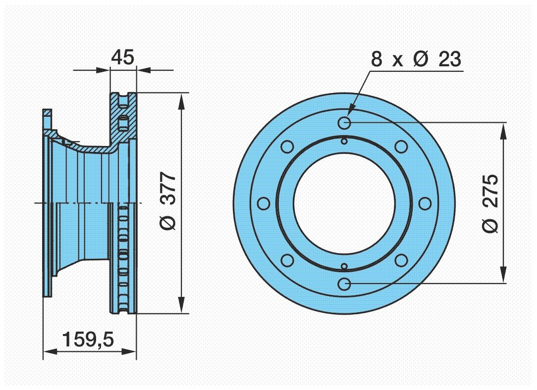 BPW 377x45mm, 8x275, internally vented Ø: 377mm, Num. of holes: 8, Brake Disc Thickness: 45mm Brake rotor 03.088.34.01.7 buy