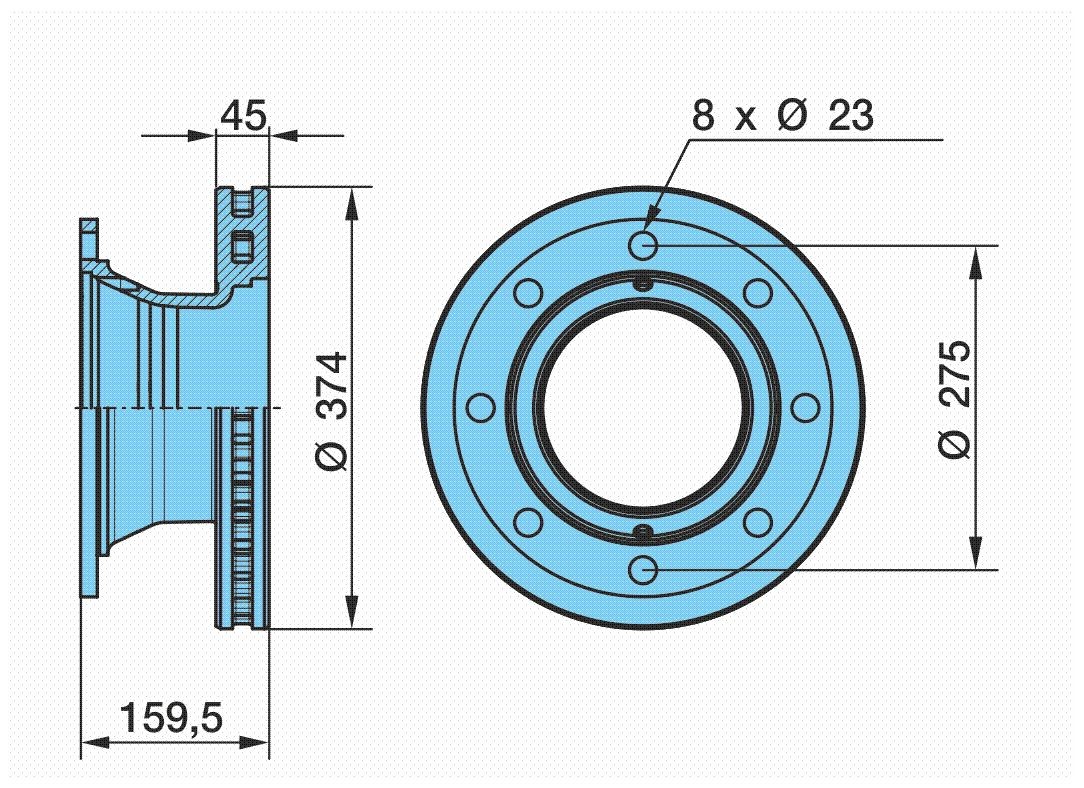 Brake rotors BPW 377, 8x275, Vented - 03.088.34.15.7