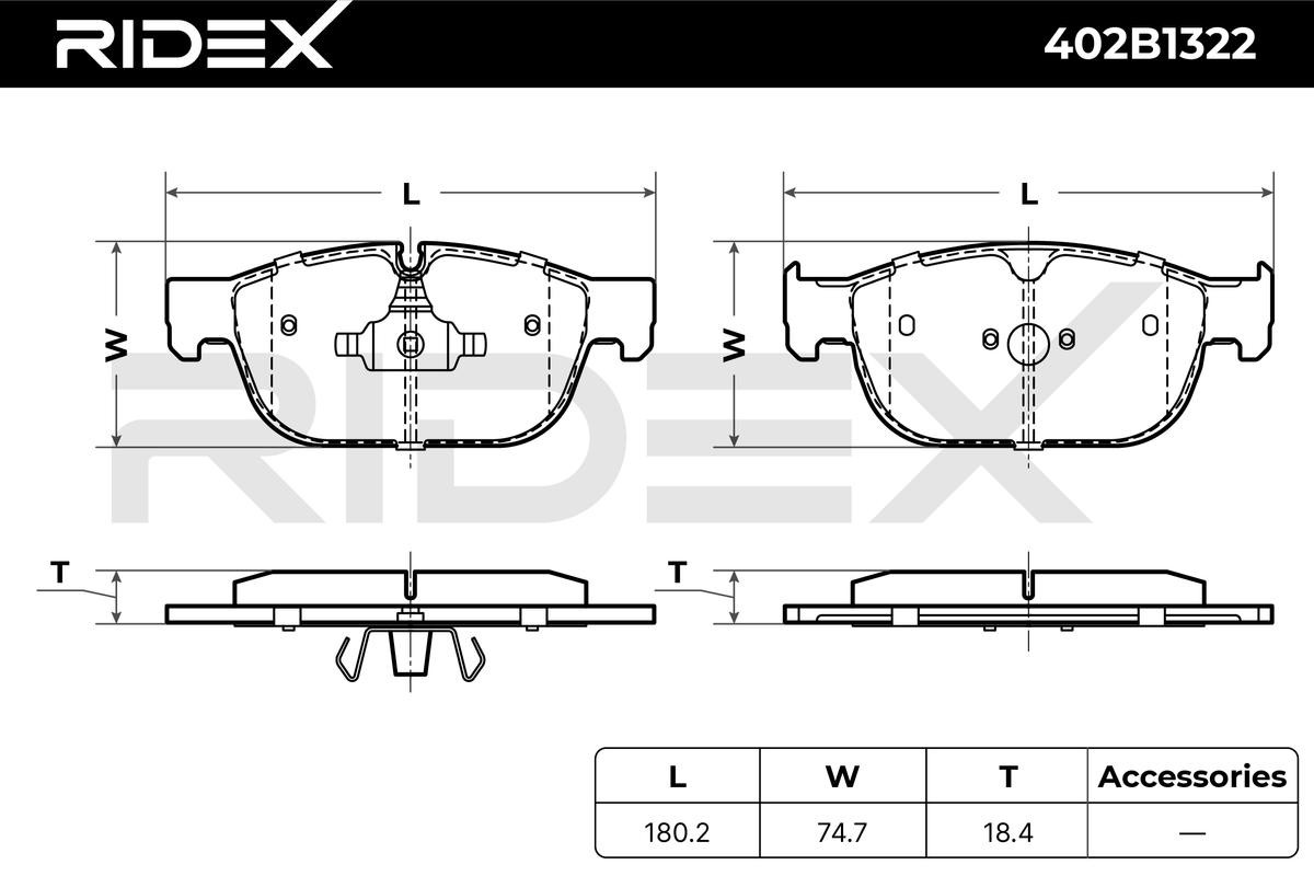 402B1322 Set of brake pads 402B1322 RIDEX Front Axle, prepared for wear indicator
