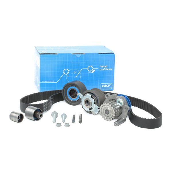 SKF VKMC 01263-1 Water pump and timing belt kit with gaskets/seals, with studs, Number of Teeth: 160, with rounded tooth profile, Plastic