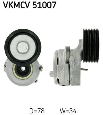 SKF Ø: 78mm, Width: 34mm Tensioner pulley, v-ribbed belt VKMCV 51007 buy