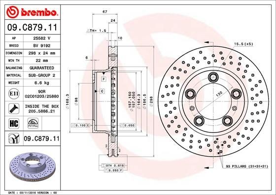 PORSCHE CAYMAN 2019 Brake discs and rotors original 09.C879.11