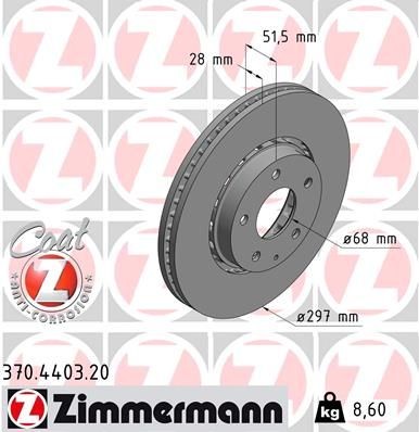 ZIMMERMANN 370.4403.20 Brake disc 297x28mm, 6/5, 5x114, Externally Vented, Coated