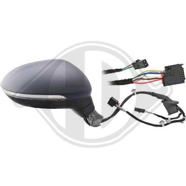 DIEDERICHS 2249024 Wing mirror with two plugs, Right, primed, Convex, for electric mirror adjustment, Heatable, Complete Mirror
