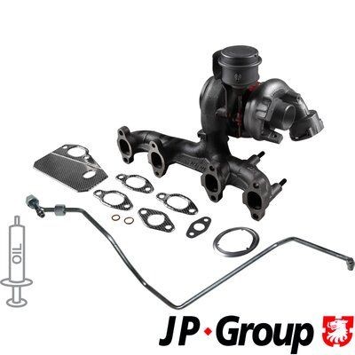 JP GROUP 1117801210 Turbocharger Exhaust Turbocharger, Incl. Gasket Set, with oil supply line
