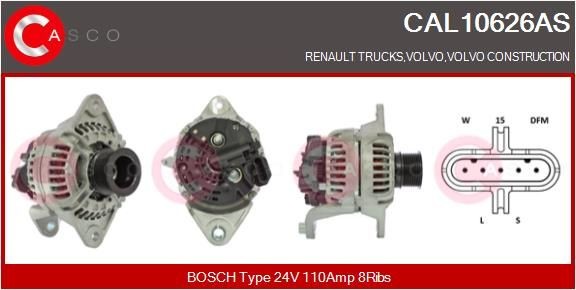 CASCO CAL10626AS Alternator 24V, 110A, M8, CPA0142, Ø 73 mm, with integrated regulator