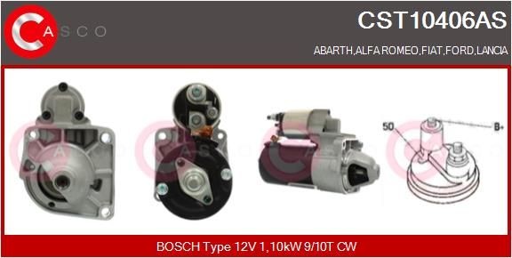 CST10406AS CASCO Starter ALFA ROMEO 12V, 1,10kW, Number of Teeth: 10, 9, CPS0151, M8, Ø 64 mm