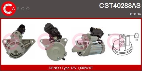 CST40288AS CASCO Starter TOYOTA 12V, 1,60kW, Number of Teeth: 9, CPS0127