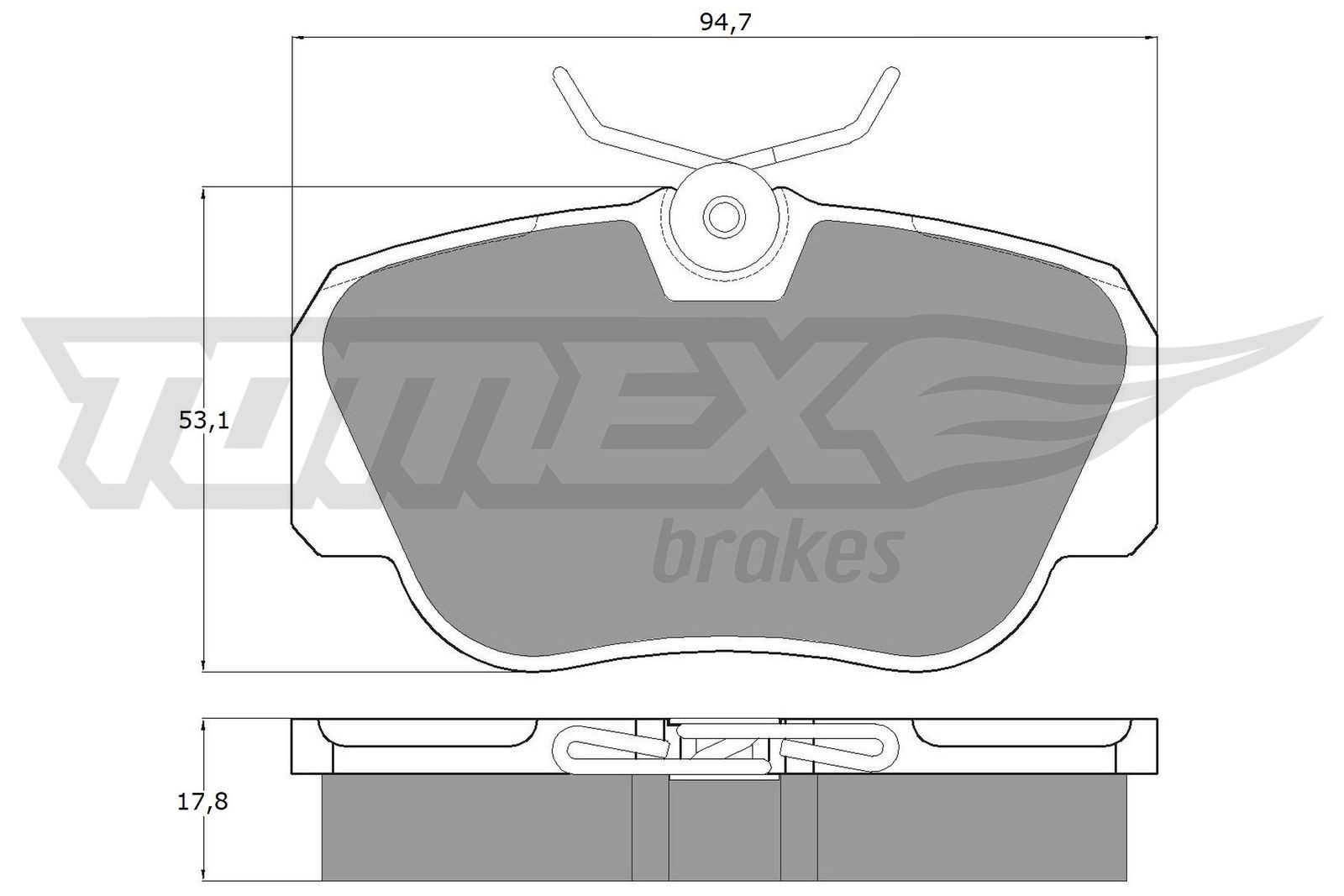 10-38 TOMEX brakes Front Axle, prepared for wear indicator Height: 53,1mm, Width: 94,7mm, Thickness: 17,8mm Brake pads TX 10-38 buy