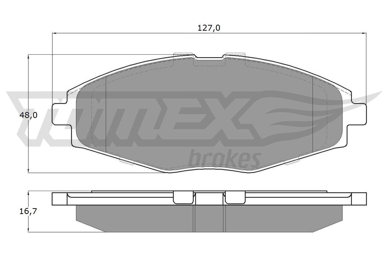 Αγοράστε 23241 TOMEX brakes μπροστινός άξονας Ύψος: 48mm, Πλάτος: 127mm, Πάχος: 16,7mm Σετ τακάκια, δισκόφρενα TX 10-80 Σε χαμηλή τιμή