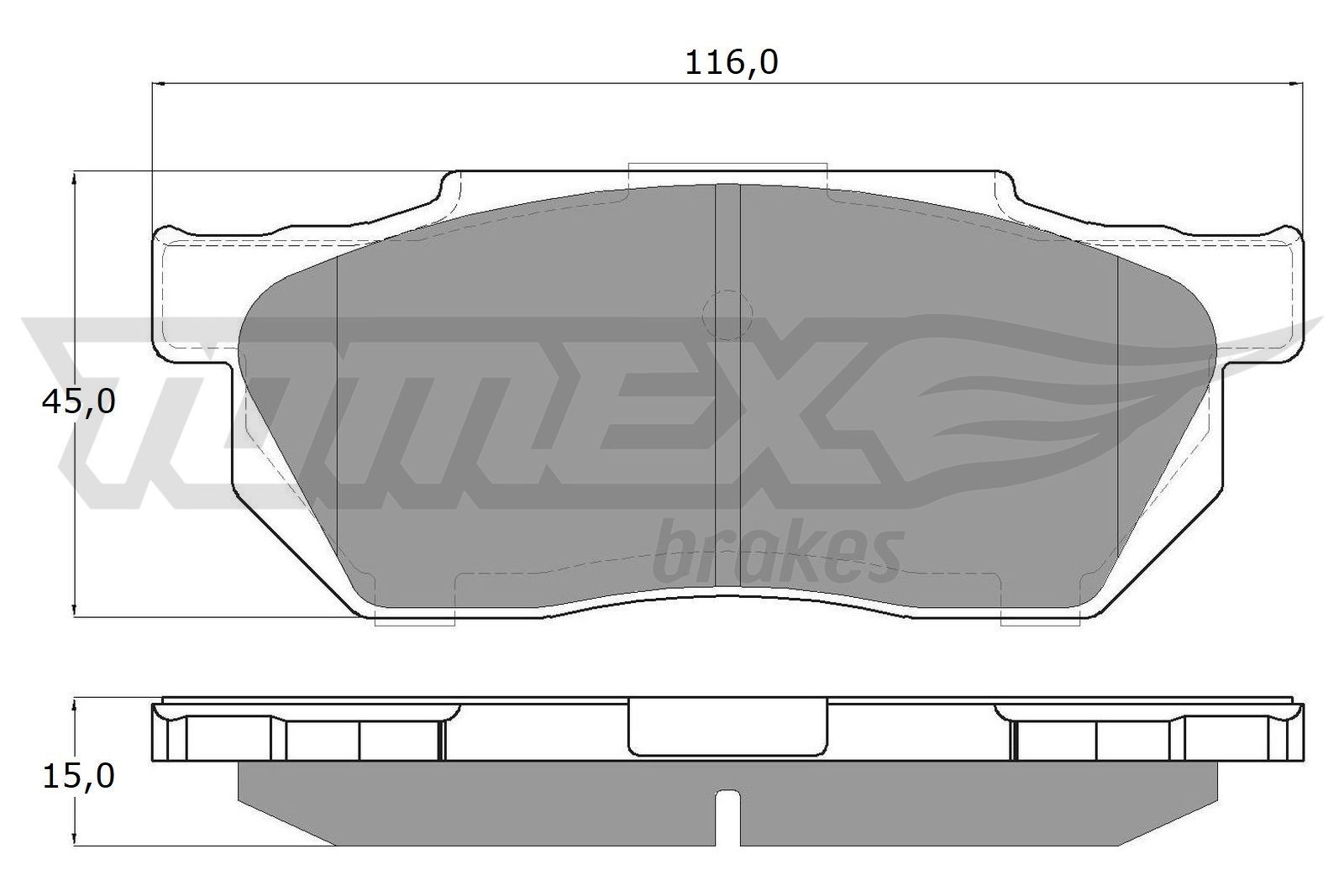 12-64 TOMEX brakes Front Axle, not prepared for wear indicator Height: 45mm, Width: 116mm, Thickness: 15mm Brake pads TX 12-64 buy