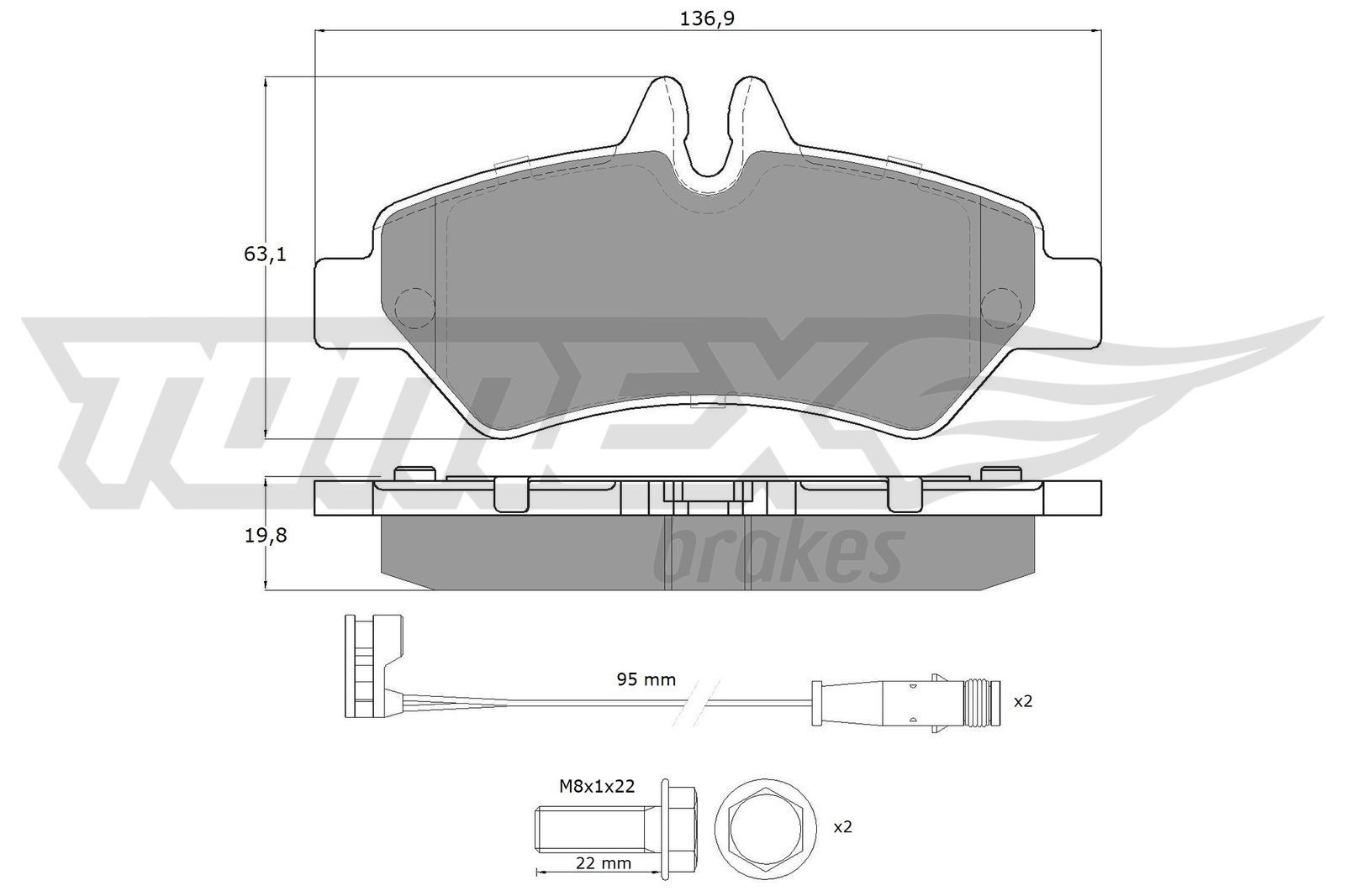 TOMEX brakes Brake pads rear and front Sprinter 4.6-T Minibus new TX 14-27