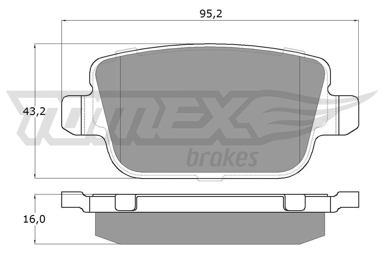 24537 TOMEX brakes Hinterachse Höhe: 43,2mm, Breite: 95,2mm, Dicke/Stärke: 16mm Bremsbelagsatz TX 14-48 günstig kaufen
