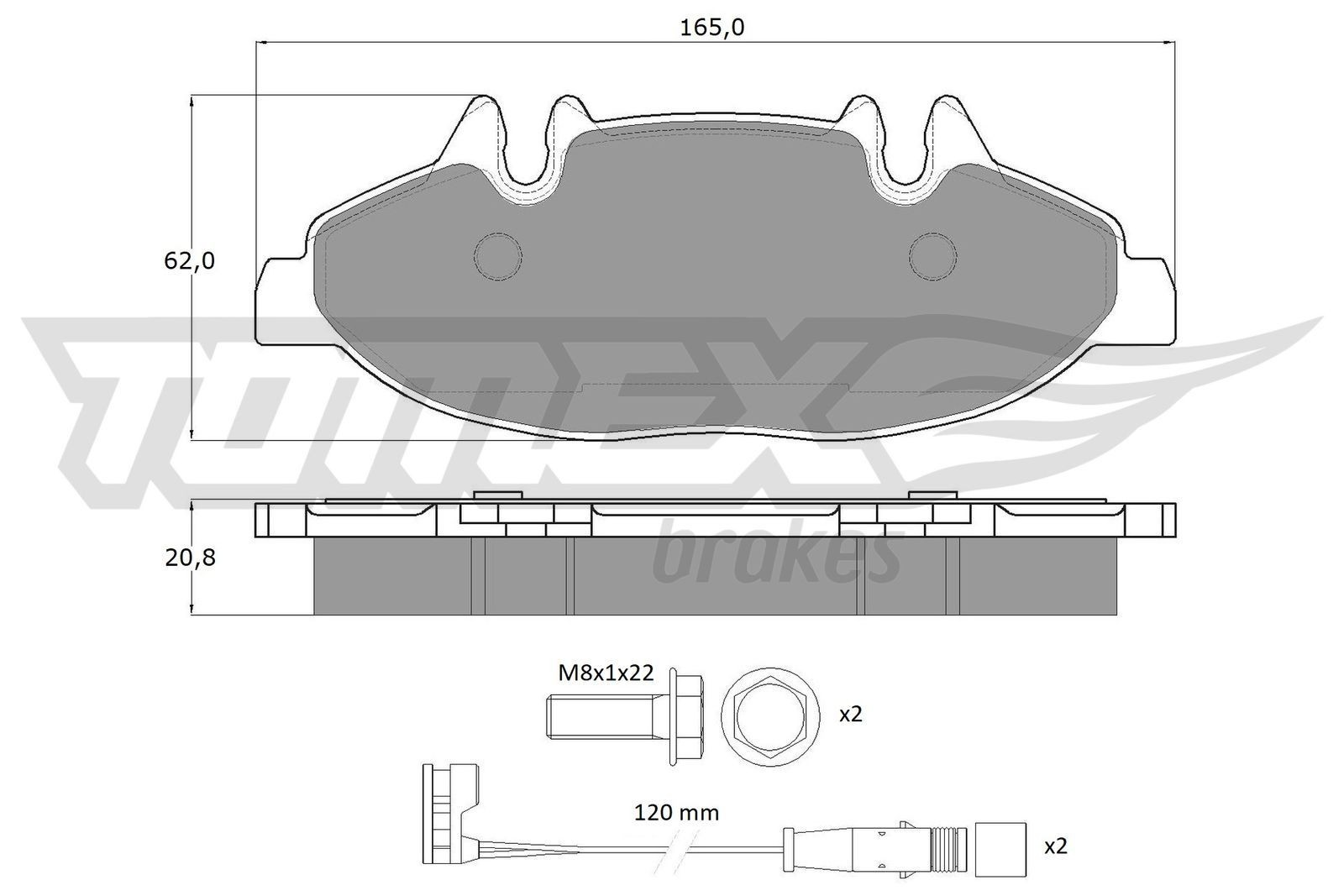 TOMEX brakes TX 15-02 Brake pad set Front Axle, incl. wear warning contact, with brake caliper screws
