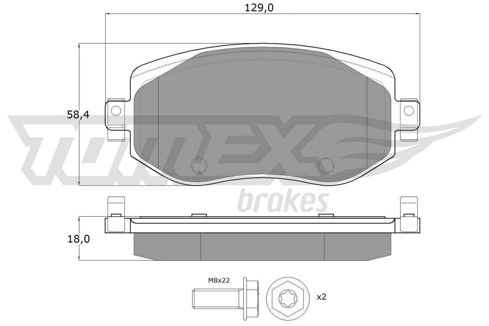 18-33 TOMEX brakes Front Axle, with acoustic wear warning, with brake caliper screws Height: 58,4mm, Width: 129mm, Thickness: 18mm Brake pads TX 18-33 buy
