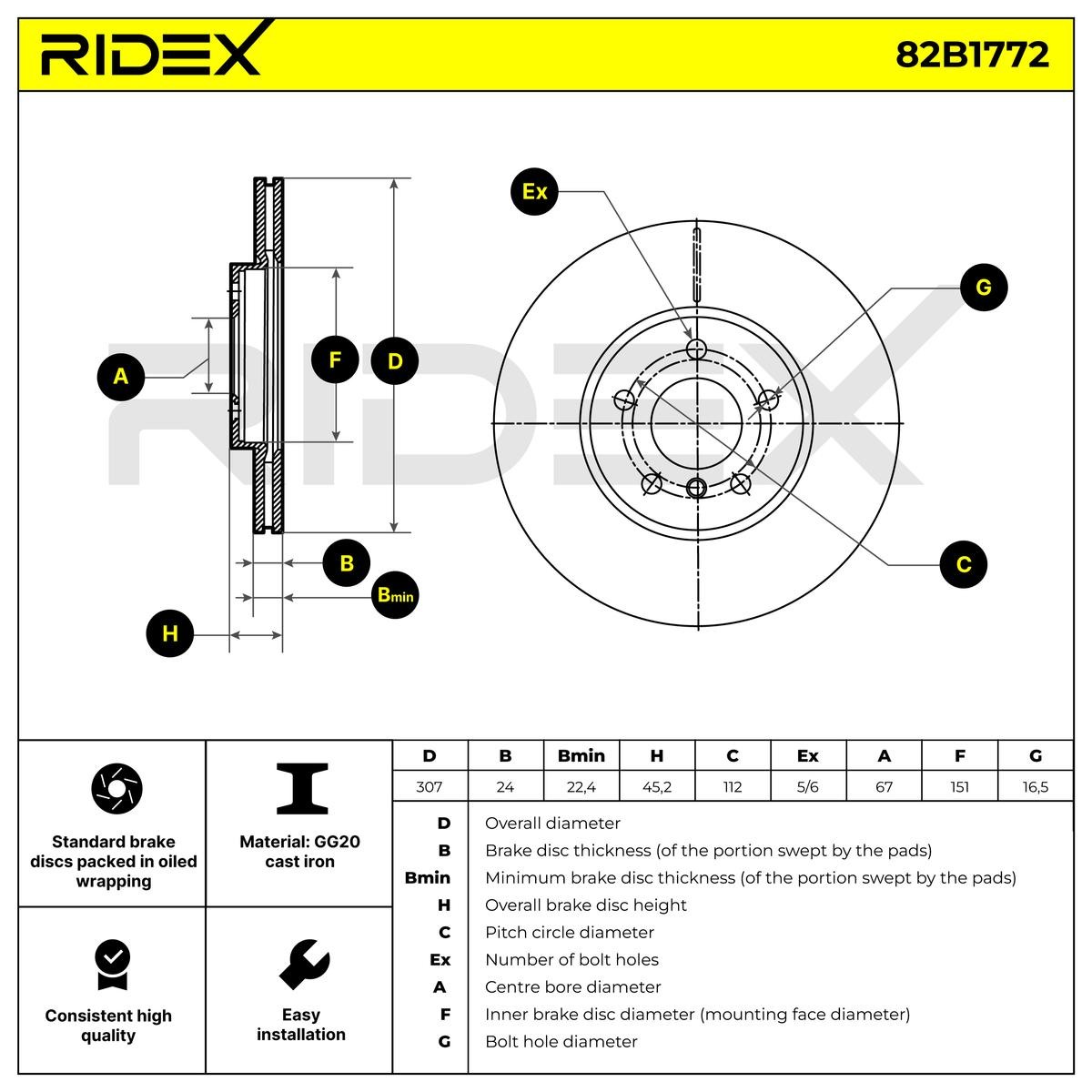 OEM-quality RIDEX 82B1772 Brake rotor