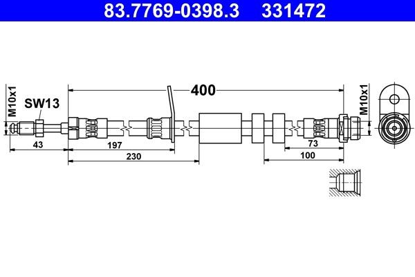 Original 83.7769-0398.3 ATE Flexible brake line FORD