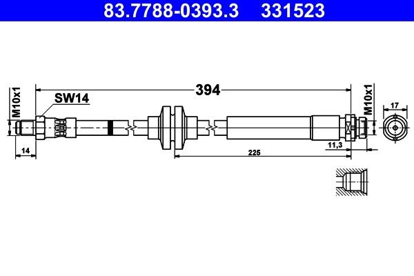 83.7788-0393.3 ATE Brake flexi hose VOLVO 394 mm, M10x1