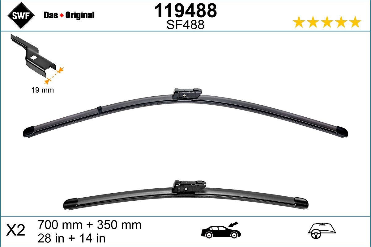 SWF 119488 Wiper blade 700, 350 mm Front, Flat wiper blade, with spoiler, for left-hand drive vehicles