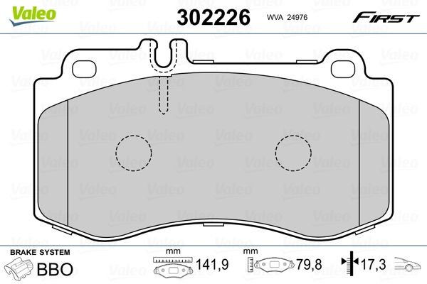 VALEO 302226 Brake pad set Front Axle, excl. wear warning contact, with anti-squeak plate