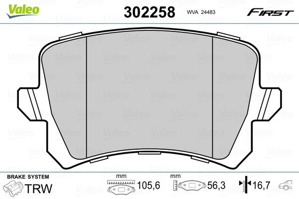 302258 Set of brake pads 302258 VALEO Rear Axle, excl. wear warning contact, with anti-squeak plate