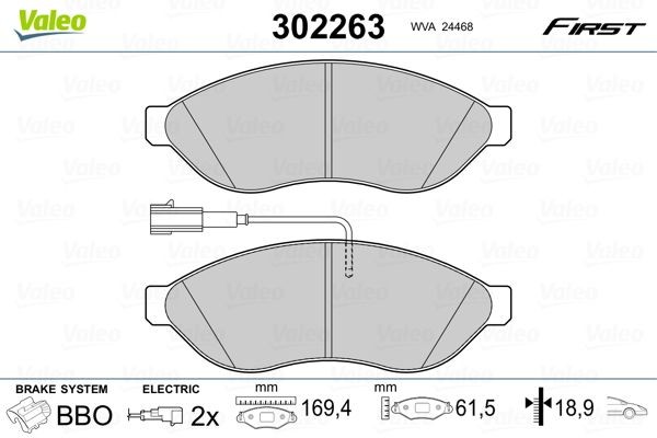 VALEO 302263 Brake pad set Front Axle, incl. wear warning contact, with anti-squeak plate
