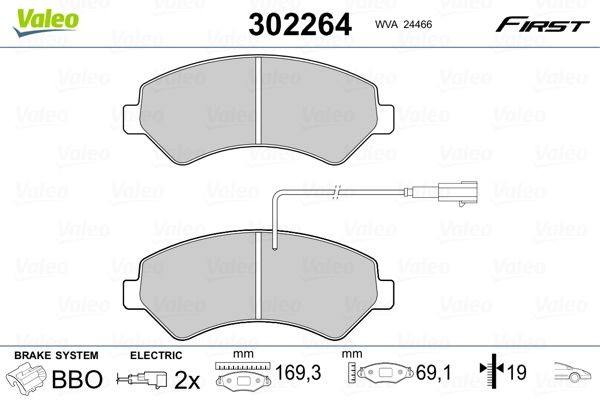 VALEO 302264 Brake pad set Front Axle, incl. wear warning contact, with anti-squeak plate