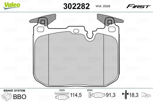 VALEO 302282 Brake pad set Front Axle, excl. wear warning contact, with anti-squeak plate