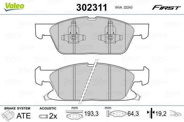 VALEO 302311 Brake pad set Front Axle, incl. wear warning contact, with anti-squeak plate