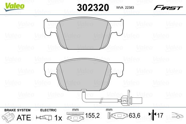 VALEO 302320 Brake pad set Front Axle, incl. wear warning contact, with anti-squeak plate