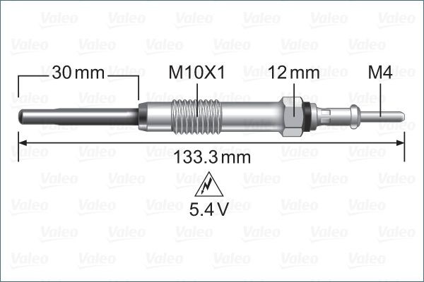 Diesel glow plugs VALEO 5,4V M10X1, 133,3 mm, 15 Nm - 345243