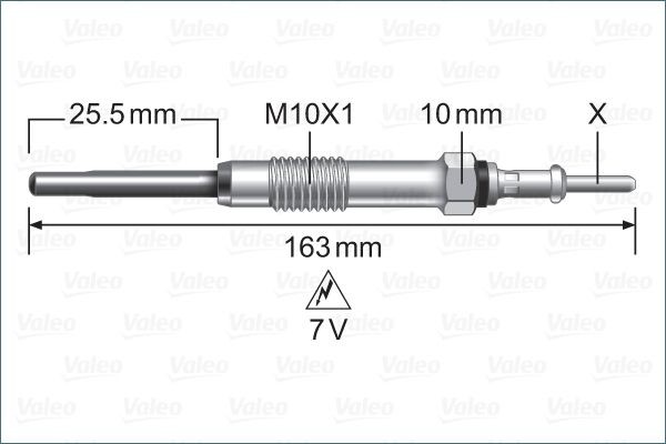 VALEO 7V M10X1, 163 mm, 15 Nm Total Length: 163mm, Thread Size: M10X1 Glow plugs 345252 buy