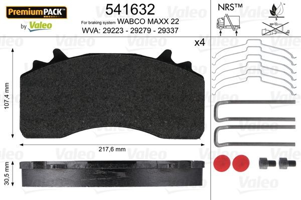 VALEO excl. wear warning contact, with lock screw set Height: 107,4mm, Width: 217,6mm, Thickness: 30,5mm Brake pads 541632 buy