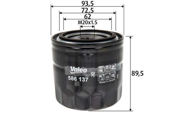 586137 Oil filter 586137 VALEO M20x1.5, Spin-on Filter