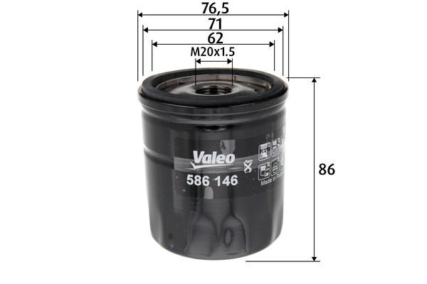 VALEO M20x1.5, Spin-on Filter Inner Diameter 2: 71, 62mm, Ø: 77mm, Height: 86mm Oil filters 586146 buy