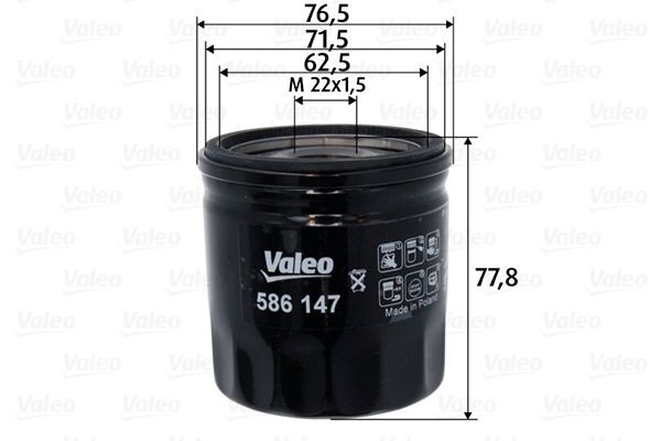 VALEO 586147 Oil filter M22x1.5, Spin-on Filter