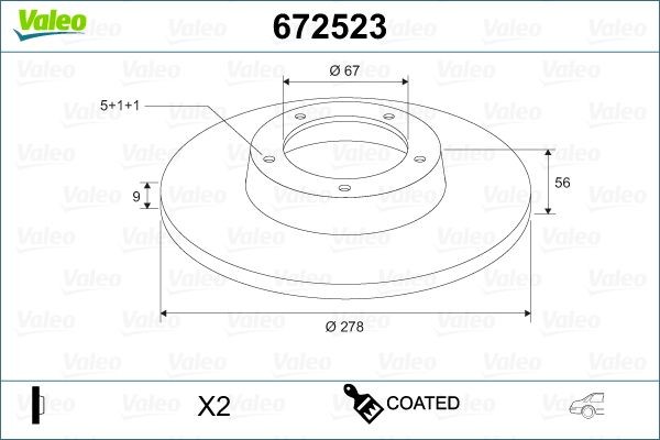 VALEO Rear Axle, 278x9mm, 5, solid, Coated Ø: 278mm, Rim: 5-Hole, Brake Disc Thickness: 9mm Brake rotor 672523 buy