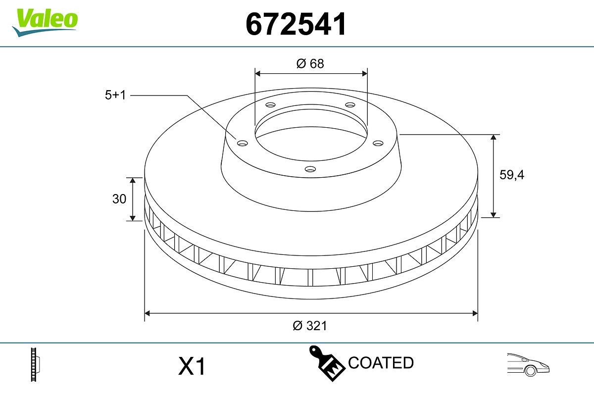 VALEO Front Axle, 321x30mm, 5, Vented, Coated Ø: 321mm, Rim: 5-Hole, Brake Disc Thickness: 30mm Brake rotor 672541 buy