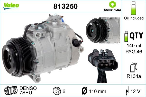 813250 VALEO Air con compressor BMW 7SEU, 12V, PAG 46, R 134a, with PAG compressor oil