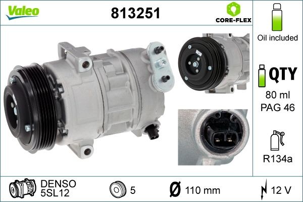 Opel CORSA Air conditioning pump 13776051 VALEO 813251 online buy