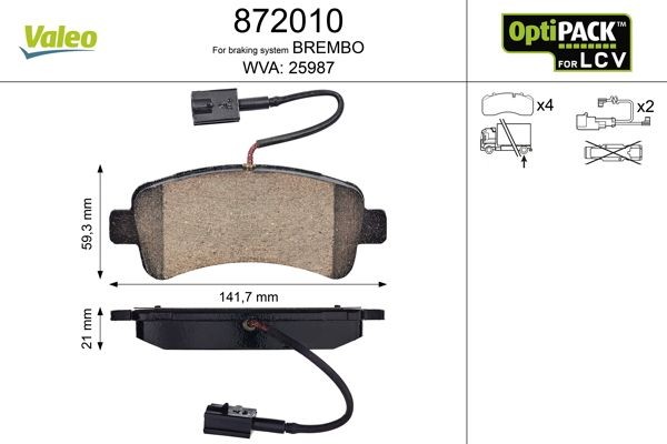 VALEO 872010 Brake pad set Rear Axle, incl. wear warning contact, without bolts/screws, for difficult operating conditions