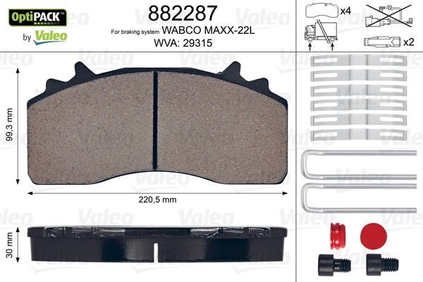 VALEO 882287 Brake pad set excl. wear warning contact, without bolts/screws