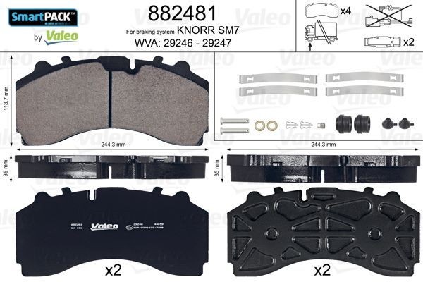 VALEO 882481 Brake pad set Front Axle, excl. wear warning contact, without bolts/screws